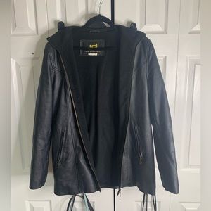 JD Italian Leather Design Mens Leather Jacket Size Large Removable Hood